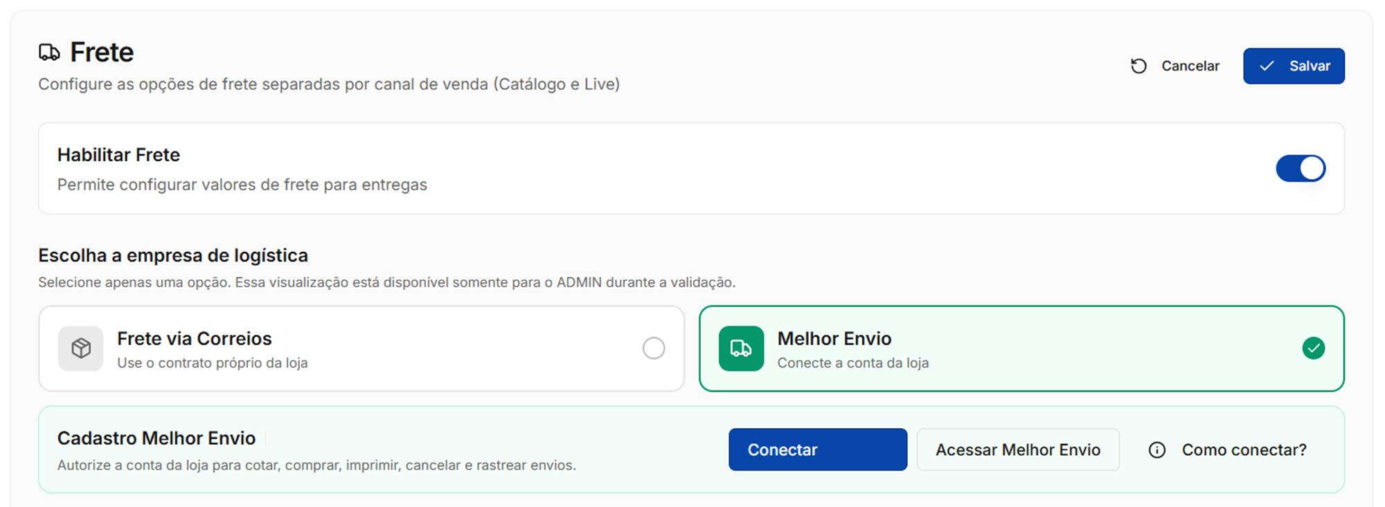 Card Melhor Envio