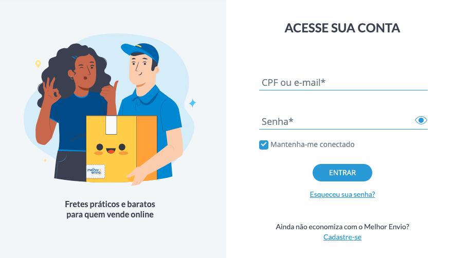 Login e autorização do Melhor Envio