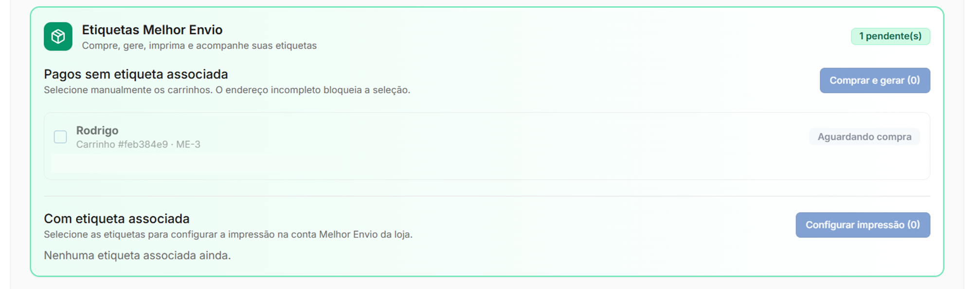 Lista para comprar e gerar etiquetas